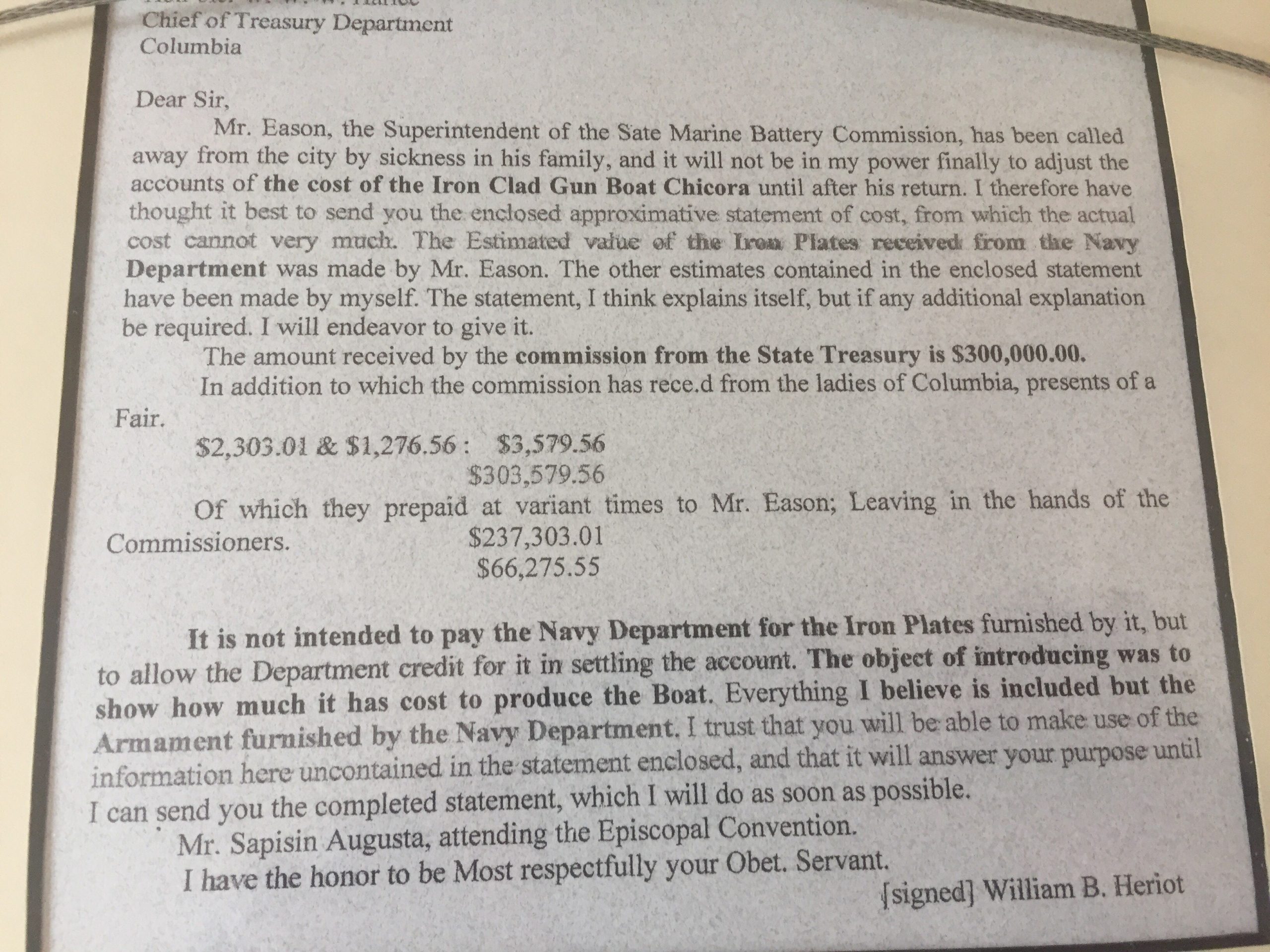 CSS Chicora finance letter transcript.