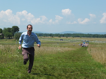Rushing for reinfocements on the field of Pickett's Charge, 2015. Photo by Bruce Guthrie