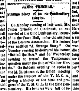 Newspaper clipping from the Ashland Times (Ashland, Ohio), October 24, 1872.